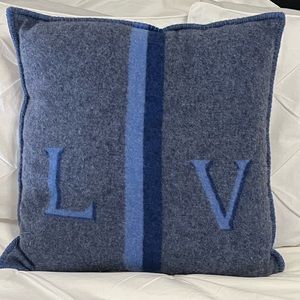 LV gray/blue wool decorative pillow